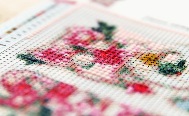 Zbliżenie na ścieg haftu krzyżykowego